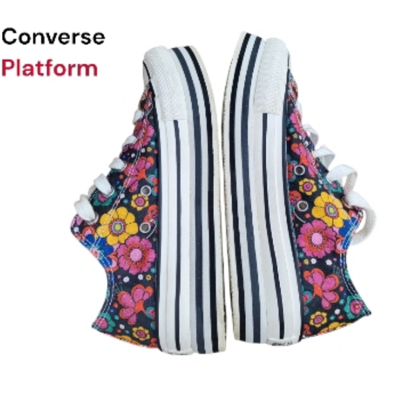 Girls United Platform Converse All Star Chuck Taylor Floral Hippie Black Women 6 - Picture 4 of 14